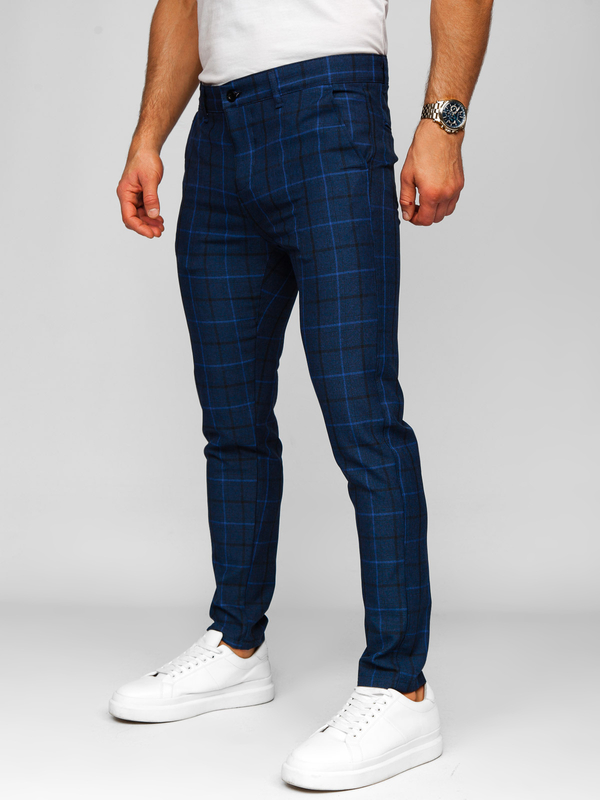 Pantalón chinos a cuadros de tela para hombre azul oscuro Bolf 184195