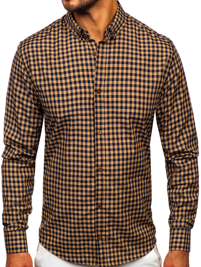 Camisa a cuadros vichy de manga larga para hombre marrón Bolf 22747
