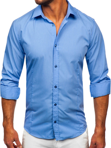 Azul Camisa elegante de manga larga para hombre Bolf 1703