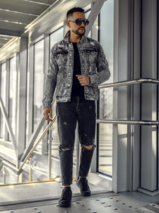 Chaqueta de jeans para hombre gris Bolf AK588