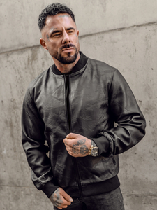 Chaqueta bomber de cuero para hombre negro Bolf 3A63A