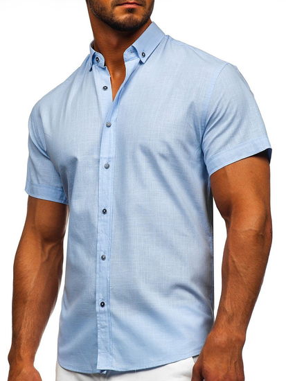 Camisa algodón de manga corta para hombre azul claro Bolf 20501