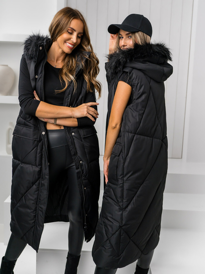 Chaleco largo acolchado para mujer negro Bolf 5M3166