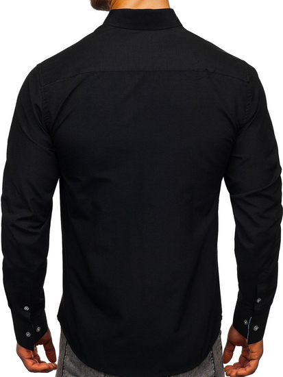 Camisa elegante de manga larga para hombre negro Bolf 8838-1