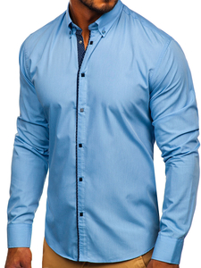 Camisa elegante de manga larga azul claro para hombre Bolf 7724