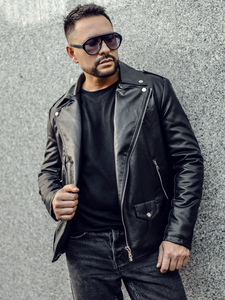 Chaqueta ramonera de cuero para hombre negro Bolf 11Z8014