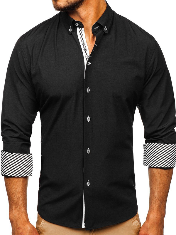 Camisa elegante con manga larga para hombre negra Bolf 5796