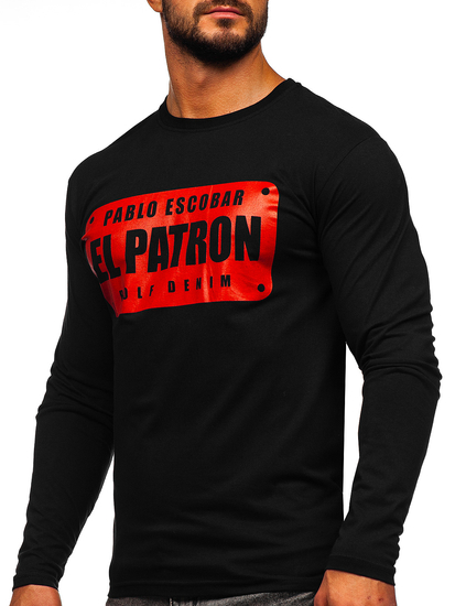 Camiseta de manga larga con impresión para hombre negro Bolf 146747