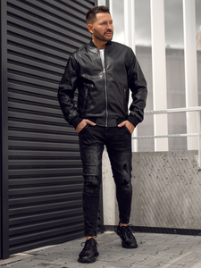 Chaqueta bomber de cuero para hombre negro Bolf 7110A
