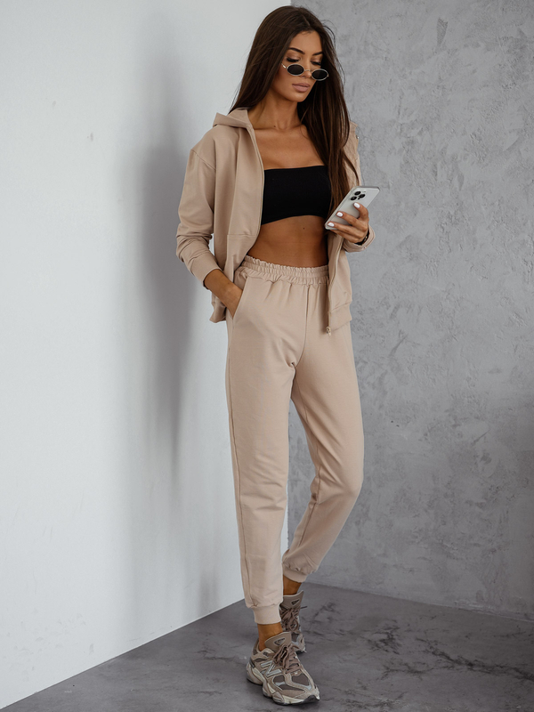 Conjunto de chándal de dos piezas con capucha para mujer color beige Bolf 821110