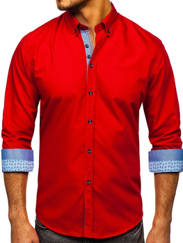Camisa elegante de manga larga para hombre rojo Bolf 8838-1