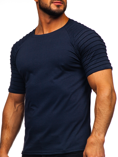 Camiseta de manga corta sin impresión para hombre azul oscuro Bolf 8T88