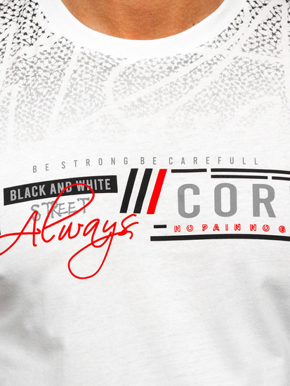 Camiseta algodón de manga corta con impresión para hombre blanco Bolf 14710