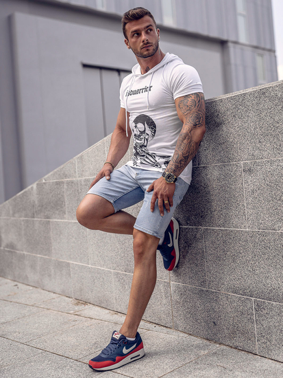 Camiseta de manga corta con capucha con impresión para hombre blanco Bolf 8T979