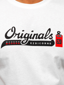 Camiseta algodón de manga corta con impresión para hombre blanco Bolf 14780