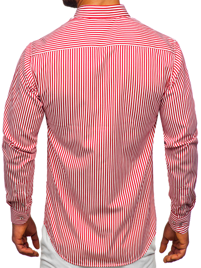 Camisa de rayas de manga larga para hombre rojo Bolf 22731