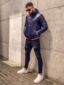 Chaqueta acolchada de entretiempo para hombre azul oscuro Bolf 6191A