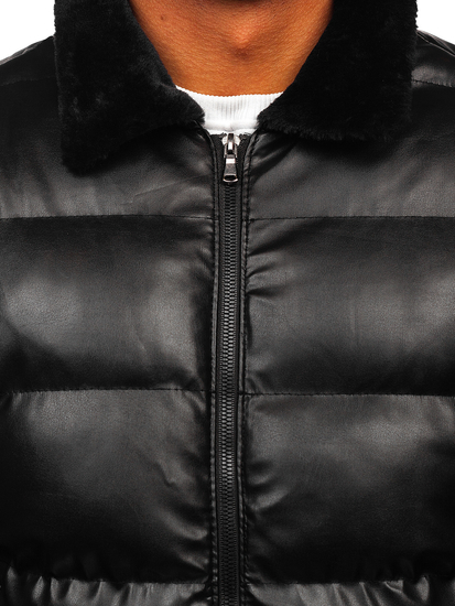 Chaqueta acolchada de cuero de invierno para hombre negro Bolf 0022