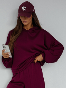 Conjunto de sudadera con capucha de dos piezas para mujer color burdeos Bolf 525