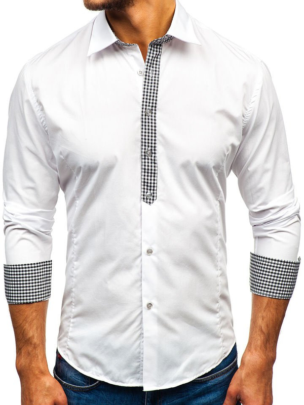 Camisa elegante de manga larga para hombre blanco Bolf 0939