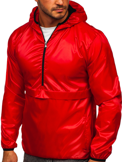 Chaqueta anorak deportiva de entretiempo con capucha para hombre rojo BOLF 5061
