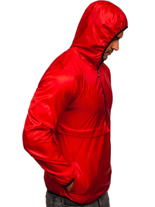 Chaqueta anorak deportiva de entretiempo con capucha para hombre rojo BOLF 5061