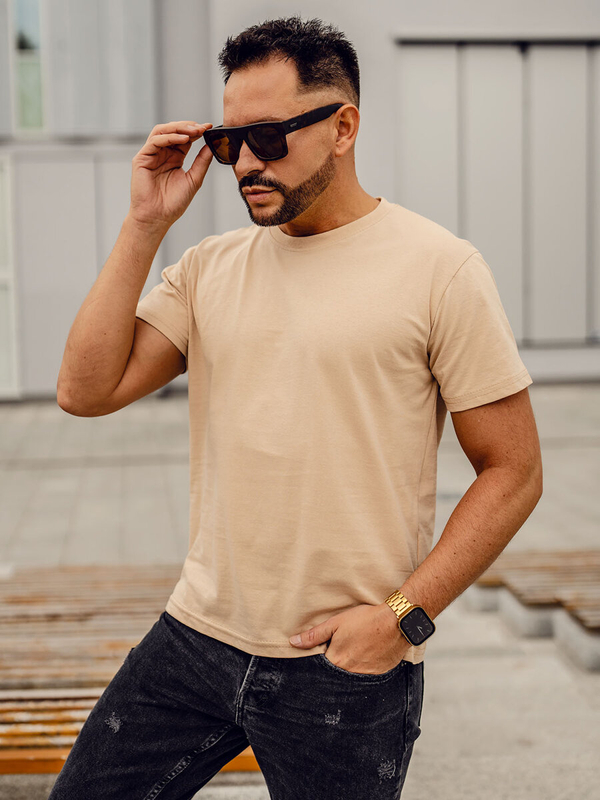 Camiseta lisa de algodón beige para hombre Bolf 192397A