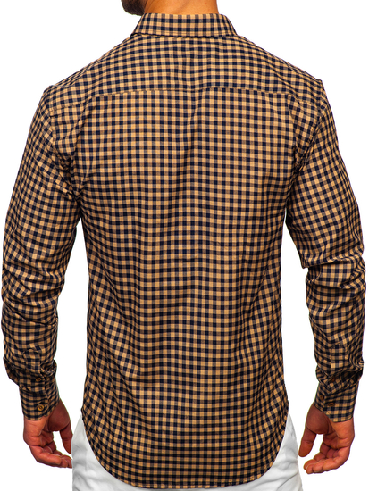 Camisa a cuadros vichy de manga larga para hombre marrón Bolf 22747