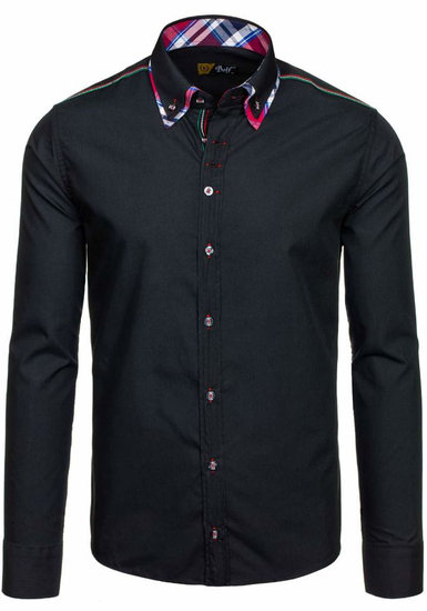 Camisa elegante de manga larga negra para hombre Bolf 3701