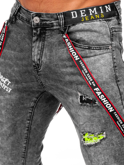 Pantalón vaquero slim fit con tirantes para hombre negro Bolf KX968-C