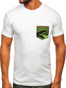 Camiseta algodón de manga corta con bolsillo para hombre blanco Bolf 14507