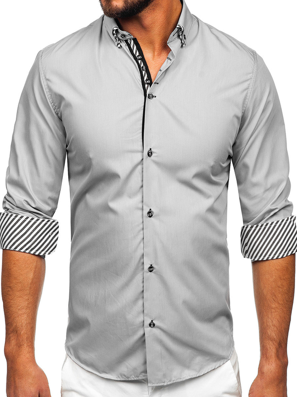 Camisa de manga larga para hombre gris Bolf 3762