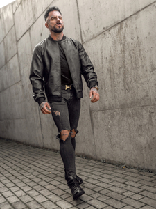 Chaqueta bomber de cuero para hombre negro Bolf 3A63A