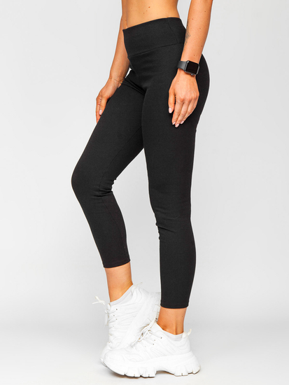 Leggings de punto canalé para mujer negro Bolf 020