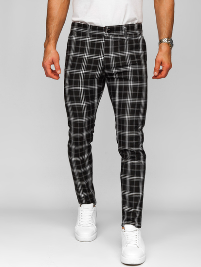 Pantalón chinos a cuadros de tela para hombre negro Bolf 184167