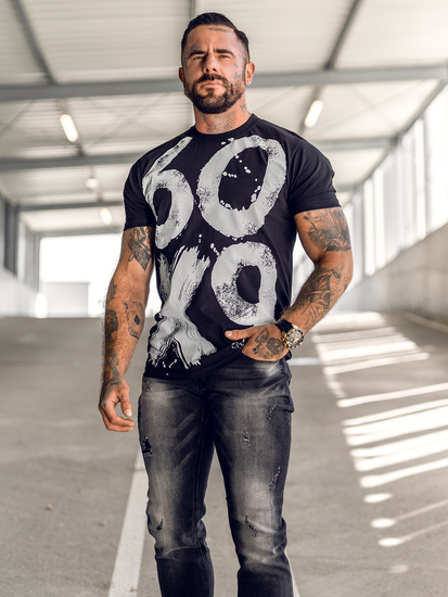 Camiseta negra de hombre con estampado Bolf 0303A