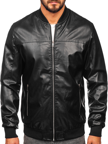 Chaqueta bomber de cuero para hombre negro Bolf 6705