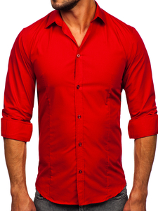 Camisa elegante rojo oscuro de manga larga para hombre Bolf 1703