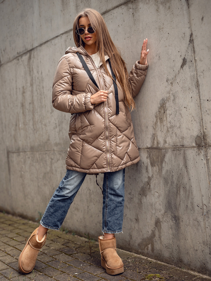 Chaqueta larga acolchada abrigo de invierno con capucha para mujer camel Bolf 5M3189