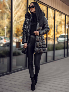 Chaqueta larga acolchada abrigo de invierno con capucha para mujer negro Bolf 16M9120A