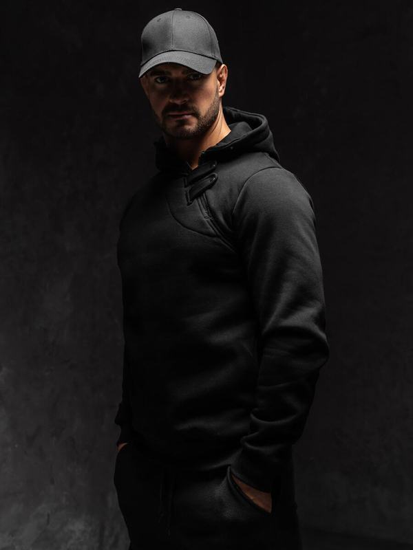 Sudadera gruesa con capucha para hombre negro Bolf 06