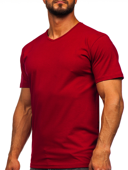 Camiseta lisa de hombre burdeos con cuello en V Bolf 192131