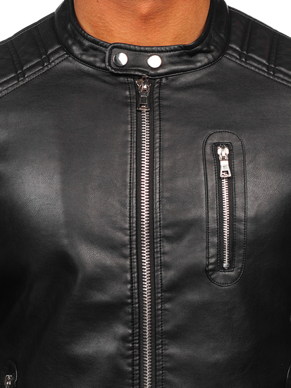Chaqueta biker de cuero para hombre negro Bolf 11Z8017