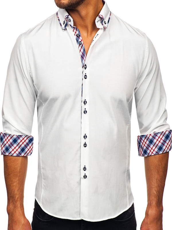 Camisa elegante de manga larga para hombre blanco Bolf 4704