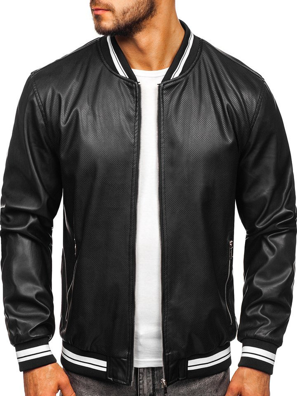 Chaqueta de cuero para hombre negro Bolf 1132
