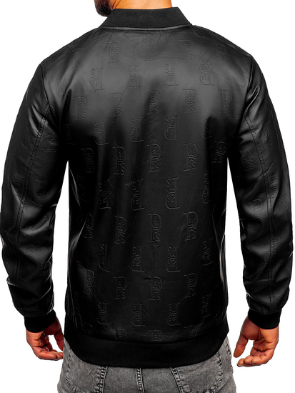 Chaqueta bomber de cuero para hombre negro Bolf 3A66