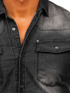 Camisa vaquera de manga larga para hombre negra Bolf MC703N