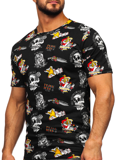 Camiseta algodón de manga corta con impresión para hombre negro Bolf 14963