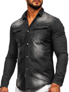 Camisa vaquera de manga larga para hombre negra Bolf MC703N