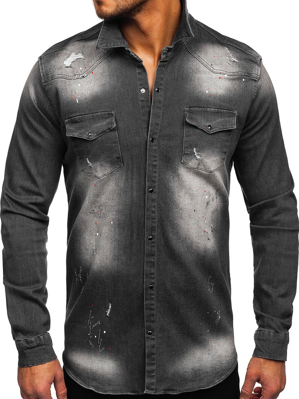 Camisa vaquera a manga larga para hombre color grafitoBolf R710